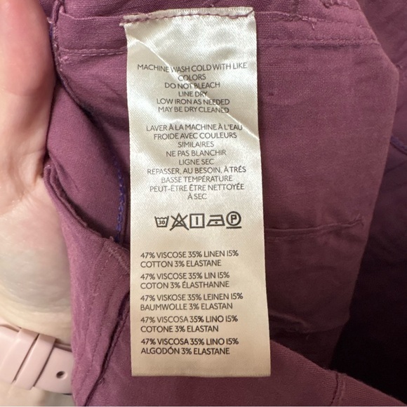 Anthropologie Maeve The Colette Cropped Linen Wide-Leg Pants Purple Size 27 - Picture 11 of 12